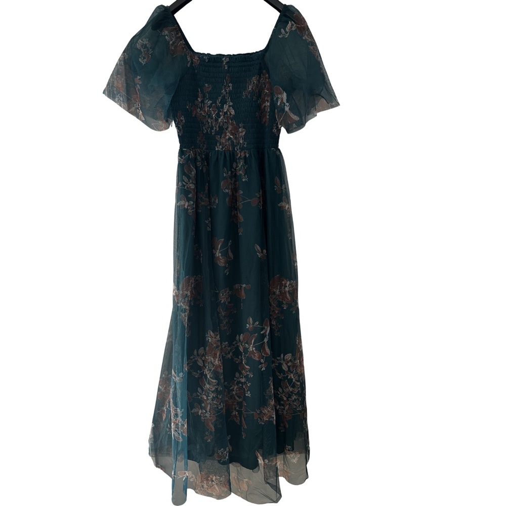NWT Baltic Born Cassandra Tulle Maxi Dress Floral L Green Bronze Wedding Guest - Picture 1 of 9